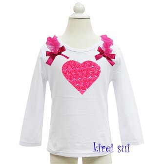 Longsleeve White met Hotpink rossette heart 