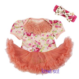 * Pettiskirt Romper Flower Koraal pink Rossette + haarband