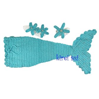 Gehaakte set De Kleine Zeemeermin Aqua Blue 3 delig   