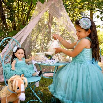 Ruffle Butts Prinses Aqua Blauw Pettidress + Poppenjurk    