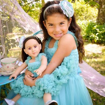 Ruffle Butts Prinses Aqua Blauw Pettidress + Poppenjurk    