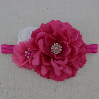 *Handgemaakte Luxe Rose Garden Hotpink Ceintuur + bijpassende haarband