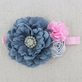   Handgemaakte Luxe Rose Garden Vintage Colorful Gray Pink Ceintuur + bijpassende haarband