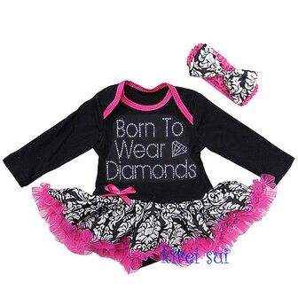 Pettiskirt Romper longsleeve Black Demask Born to wear diamonds