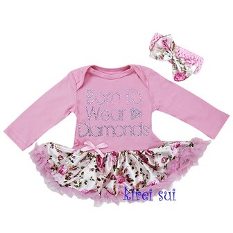 * Pettiskirt Romper longsleeve Pink Flower Wear to be diamonds