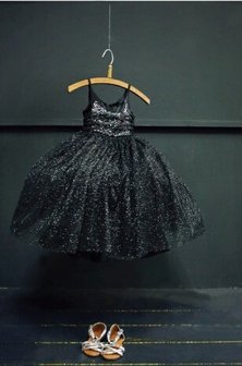 Black Zilver Sequin Prinses Feestjurk 98-146 