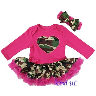 Pettiskirt Romper longsleeve Hotpink Camouflager Heart