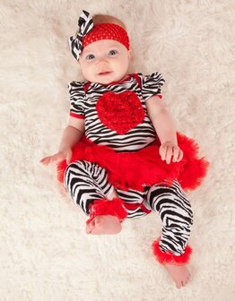 * 3delige set Pettiskirt Romper Zebra Hart Rood