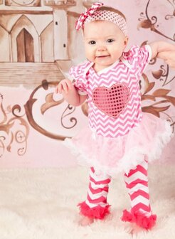 * 3delige set Pettiskirt Romper Chevron Glitter hart 