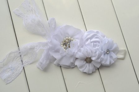 ** Beauty Grote Luxe haarband White Chiffon Beaded Flower 