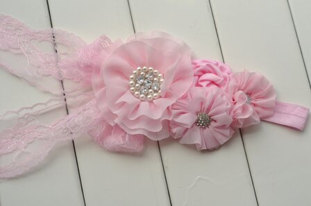 Beauty Grote Luxe haarband Pink Chiffon Beaded Flower 
