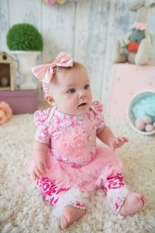 * 3delige set Pettiskirt Romper Bunny Pink Damask 