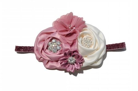    Haarband Luxe Double Satin Rosettes Diamonds Dustypink 