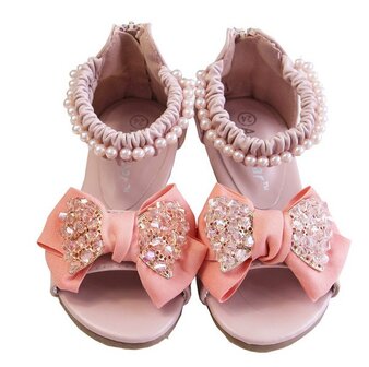   Ballerina Sandaaltjes Girls Elegant Coral Pink Beads Bow 