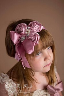 Luxury Triple Satin Rosette Flowers Haarband Dystypink