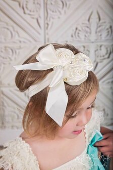  Luxury Triple Satin Rosette Flowers Haarband Ivory