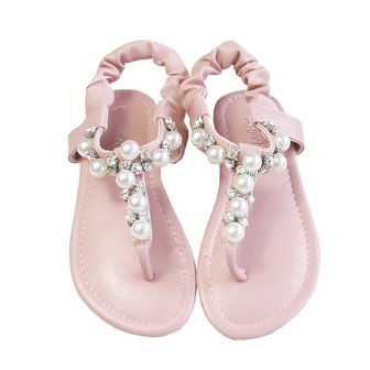   Sandaaltjes Girls pink Flat met Parel &amp; Crystal