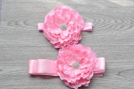    2delige Pink Luxe Flower Ceintuur + bijpassende Flower haarband