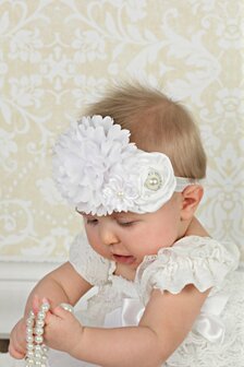 Baby Haarbandje Luxe flower Pearl wit 