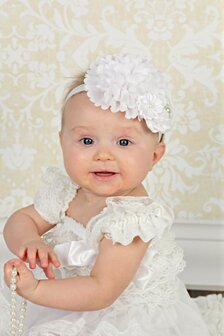 Baby Haarbandje Luxe flower Pearl wit 