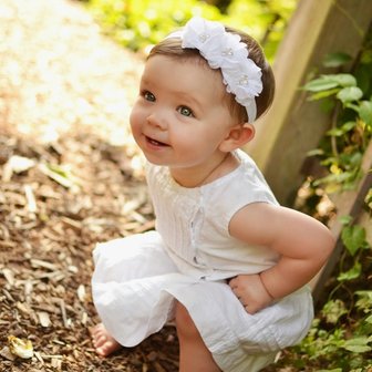 Kleuterschool rivier Opgewonden zijn Baby Haarbandje Chiffon flower sparkle wit - meetje-pettiskirts