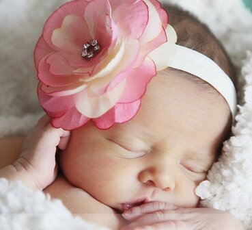 Baby haarbandje bloem roze creme