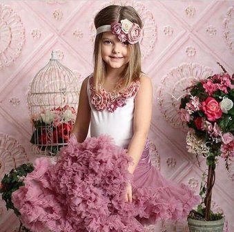 Beauty Feestjurk Petticoat Set Dusty Pink + top &amp; Haarband Luxe Rossette Vintage Pearl 74-134