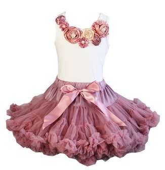 Beauty Feestjurk Petticoat Set Dusty Pink + top &amp; Haarband Luxe Rossette Vintage Pearl 74-134