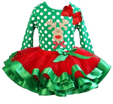 Kerst jurk tutu set rendier green polkadot longsleeve