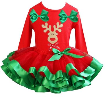 Kerst jurk tutu set rendier red longsleeve