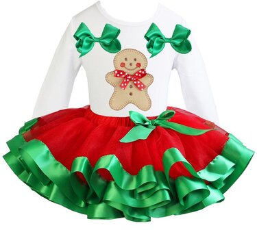 Kerst jurk tutu set gingerbread white longsleeve