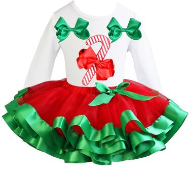 Kerst jurk rood groen  tutu set Candy stick white longsleeve
