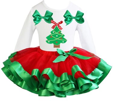 Kerst jurk rood groen  tutu set kerstboom white longsleeve