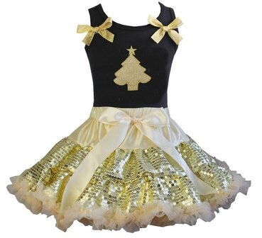 Kerst petticoat set 3delig Goud glitter  