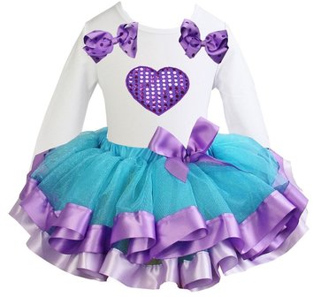 Tutu rok set Longsleeve Aqua purple longsleeve  Glitter hart