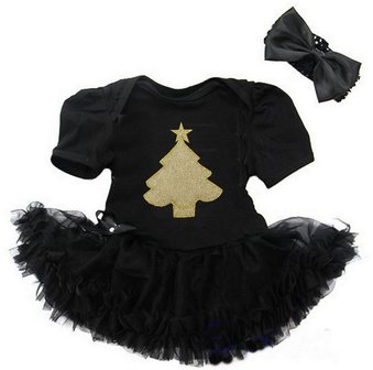 baby kerstjurk zwart kerstboom goud  