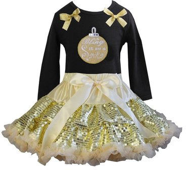 Kerst petticoat set zwart goud Bling it on longsleeve 