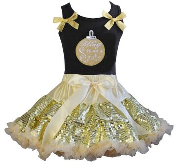 Kerst petticoat set zwart goud Bling it on 