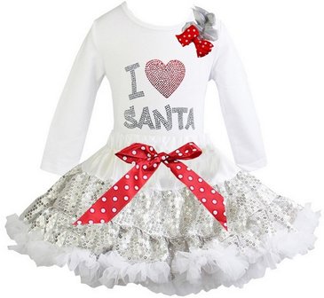 Kerst petticoat glitter zilver top I love santa longsleeve