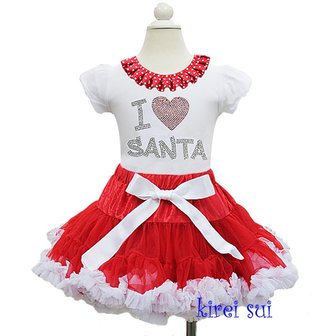 Kerst petticoat set rood wit top i love santa 