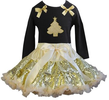 Kerst petticoat set 2delig Goud glitter  longsleeve