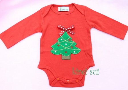 Baby romper kerstboom rood longsleeve