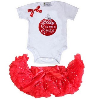 1e kerst Baby kerst petticoat + kerstromper kerstbal shortsleeve  