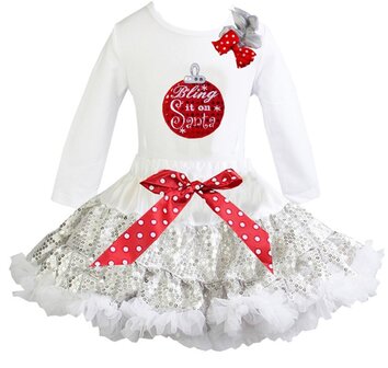 Kerst petticoat glitter Wit zilver kerstbal bling it on