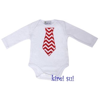 Baby kerstromper stropdas rood wit streep wit longsleeve