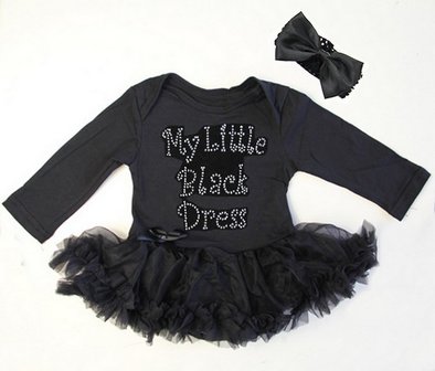baby jurk zwart glitter My little black dress longsleeve