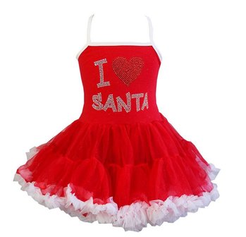 Kerstjurk Meisje Rood Chiffon I love Santa