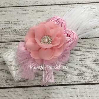    Kanten haarband luxe rose pink flower