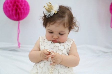  Baby Girls Bling Gold Kroon Pearl Haar Clip. 