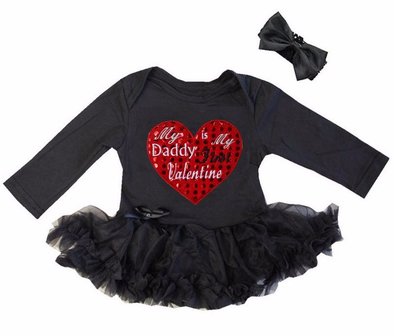 Baby jurk Zwart longsleeve Baby My Daddy is My First Valentine